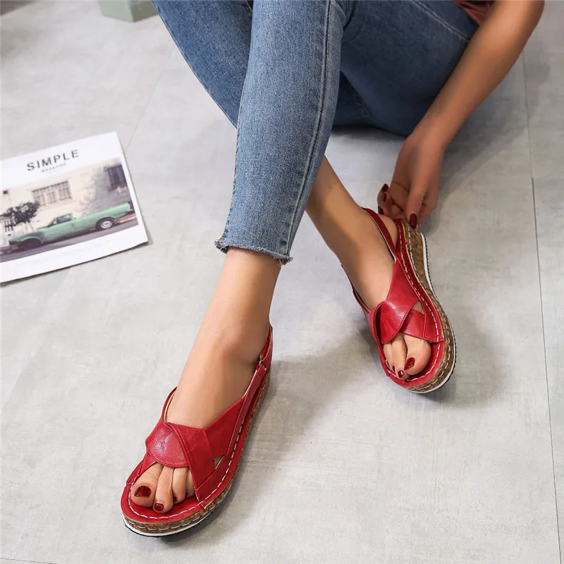 

Women Sandals Summer 2021 Female Shoes Woman Peep-toe Wedge Comfortable Sandals Flat Sandals Female Plus Size 43