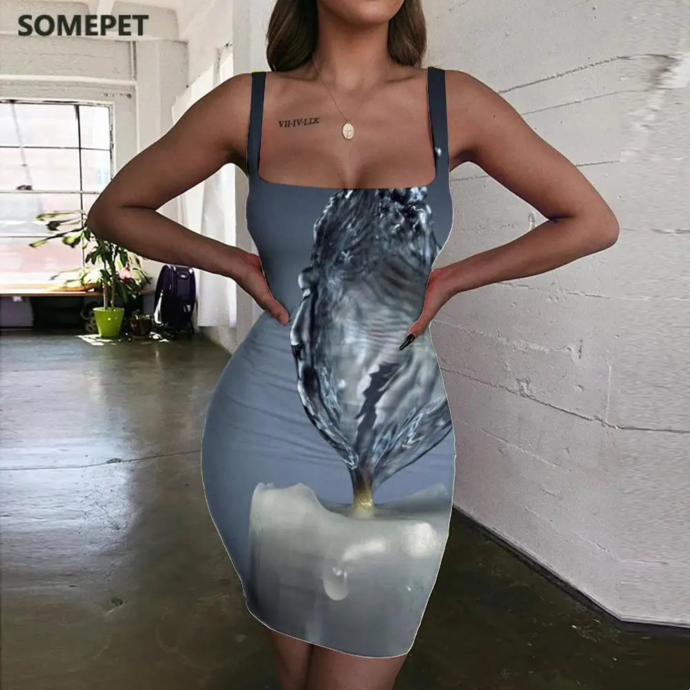 

SOMEPET Water Droplets Dresses Women Art 3d Print Harajuku Bodycon Dress Womens Clothing Mini Evening New Beach Femme