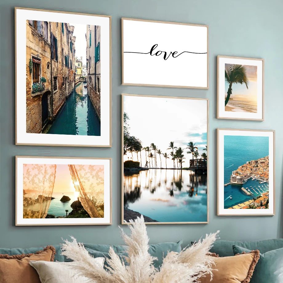 

Настенная картина с кокосовым деревом Bay City, скандинавские постеры на холсте с изображением солнечного пляжа, для украшения гостиной