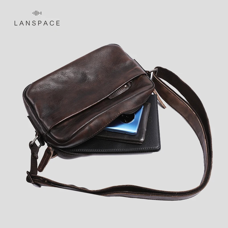 LANSPACE мужская кожаная сумка через плечо из натуральной кожи Маленькая