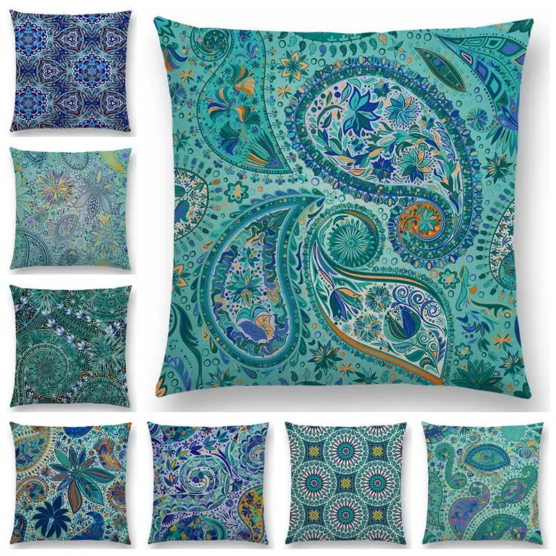 Синяя Мандала с пейсли, декоративный узор, цветочные растения, в национальном стиле, Цветочная полоса, хорошая наволочка для подушки, диванная подушка