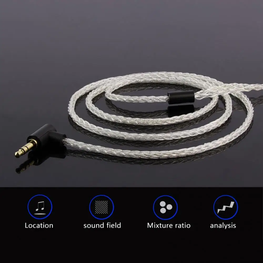 Черный обновленный кабель для наушников посеребренный Плетеный 8-жильный