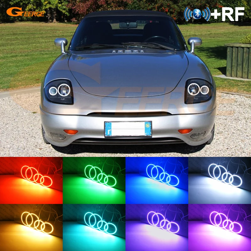 

For Fiat Barchetta 1995-2005 Excellent RF remote Bluetooth APP Multi-Color Ultra bright RGB LED Angel Eyes Halo Ring kit