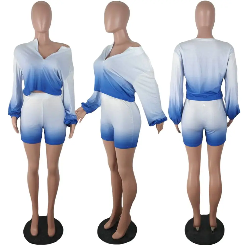 Женские летние спортивные костюмы S-3XL Топ с длинным рукавом и градиентным