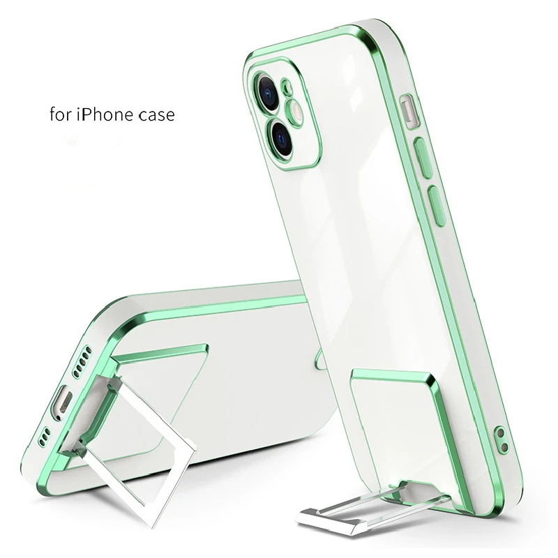 

Stand Holder Soft Plating TPU Case for Iphone 13 Pro Max 12 11 Pro X XS XR 7 8 Plus Shockproof Protective Cover Funda