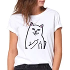 Женские футболки с рисунком кошки, Белые Повседневные футболки с коротким рукавом в стиле Харадзюку, 2021