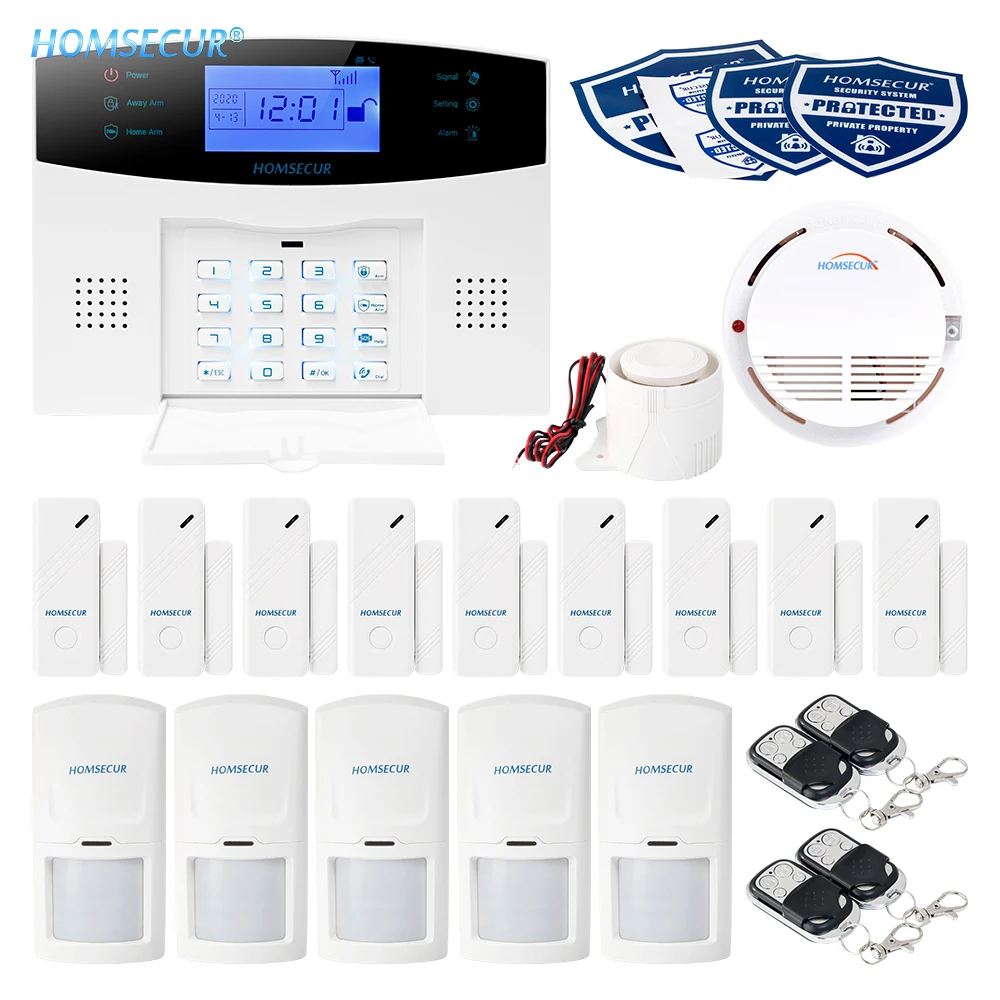 

HOMSECUR Wireless&Wired GSM-2G SMS Autodial Home House Alarm System+Smoke Sensor