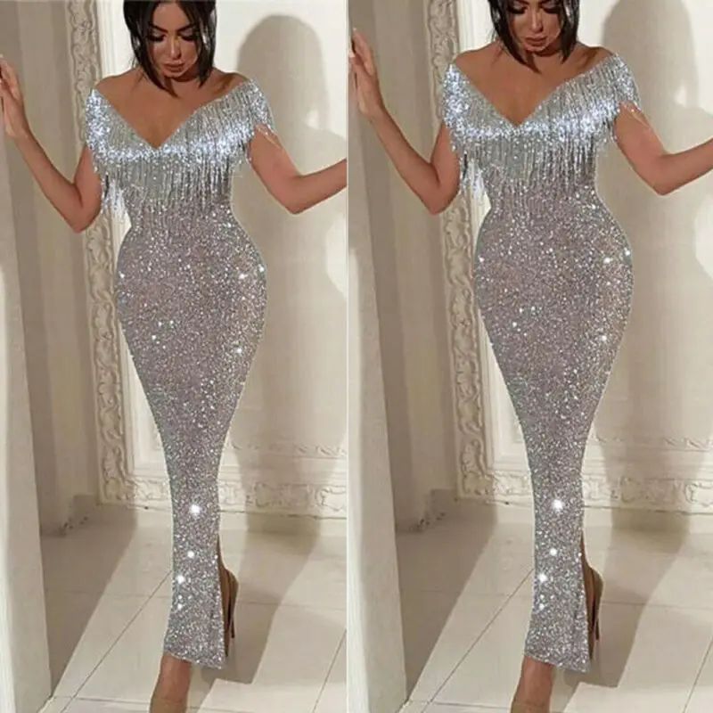 

Sexy Women Off Shoulder Short Sleeve Mermaid Dress Bodycon Evening Cocktail Prom