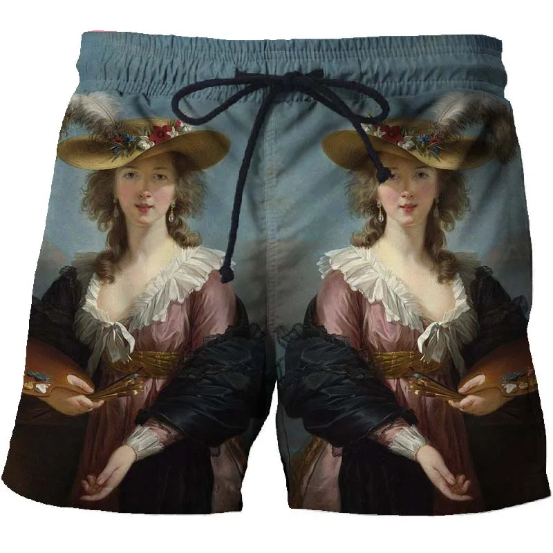 

Summer new style men's casual shorts world famous painting 3D printing loose beach pants swimwear men's beach pants