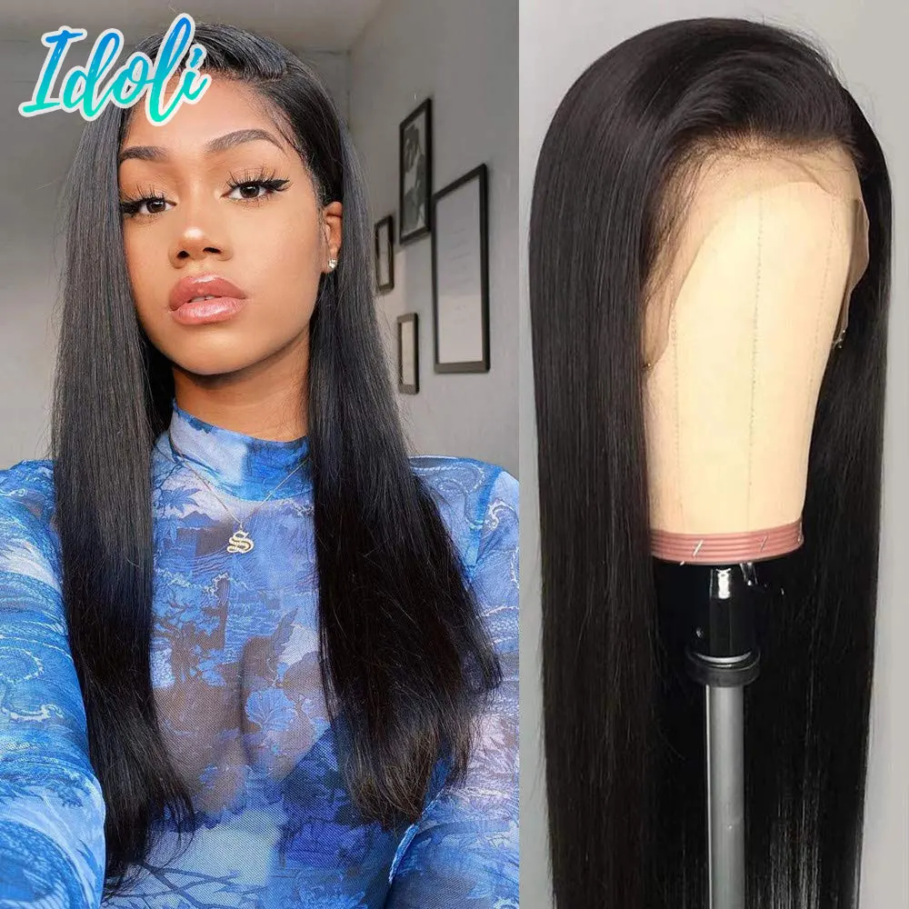 

Straight Long Lace Front Wig Natural Black Brazilian Remy Human Hair Wigs For Woman 13x4 Middle Part PrePlucked Lace Closure Wig
