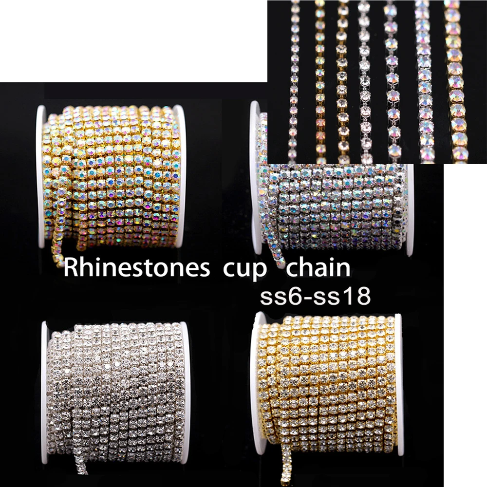 10Yards/Roll SS6-SS18 Glitter AB Crystal Rhinestone Chains Sew-On Glue-On For Garment DIY Clothing Accessories Trim Cup Chain | Дом и сад