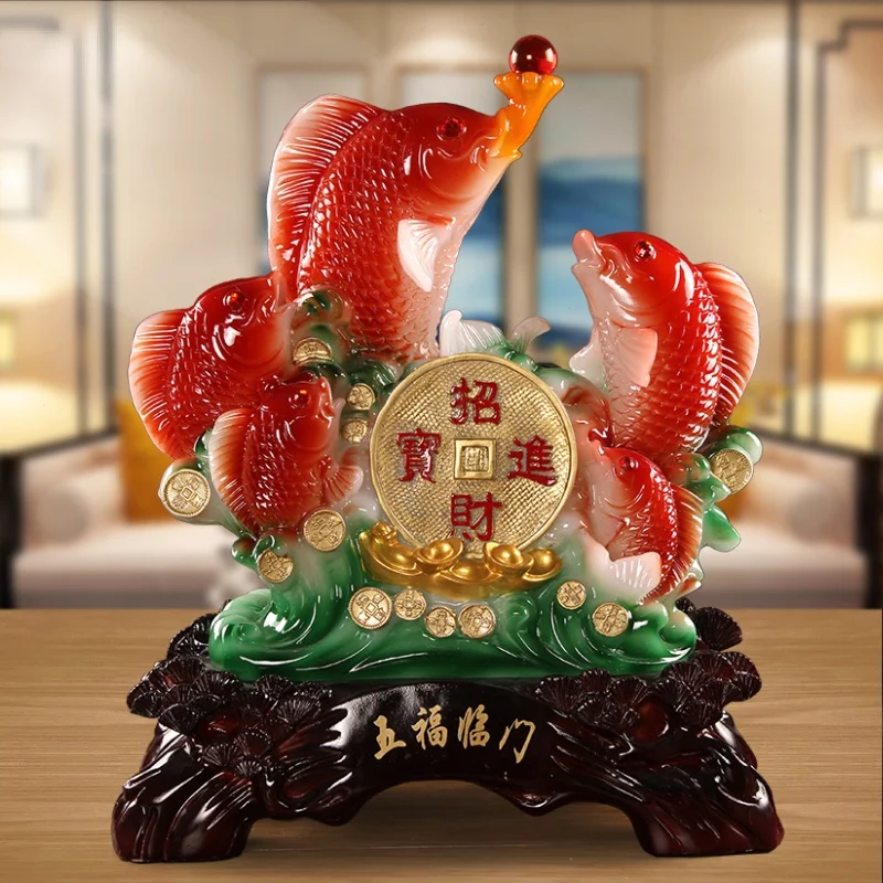 

Chinese fish Statue Animal Figurine tabletop Crafts Resin sculpture Lucky fortune decoration Home living room Decor Accessory