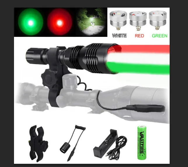 

VA-802 USB Перезаряжаемый фонарик для охоты, 400 ярдов, 1000 люмен, тактический светильник для ружья, крепление для винтовки, переключатель, зарядно...