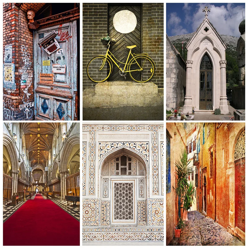 

SHUOZHIKE Vintage Building Brick Wall Wooden Door Photography Backdrops Baby Portrait Photo Background Studio Props 210329TYI-04