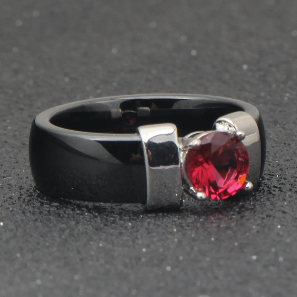 

6mm White Black Ceramic Rings Plus Cubic Zirconia For Women Gold Color Stainless Steel Women Wedding Ring Engagement Jewelry