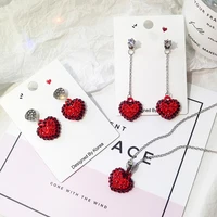 red love series long and short full rhinestone heart shaped rhinestone back hanging stud earrings fashion jewelry 2020