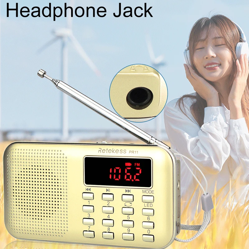 Портативный радиоприемник RETEKESS PR11 FM AM двухдиапазонный цифровой мини с USB mp3