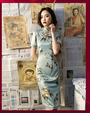 SHENG COCO осенние улучшенные шелковые Cheongsam китайские платья 4XL длинное вечернее Ципао женское тонкое шелковое китайский, Восточный стиль платье