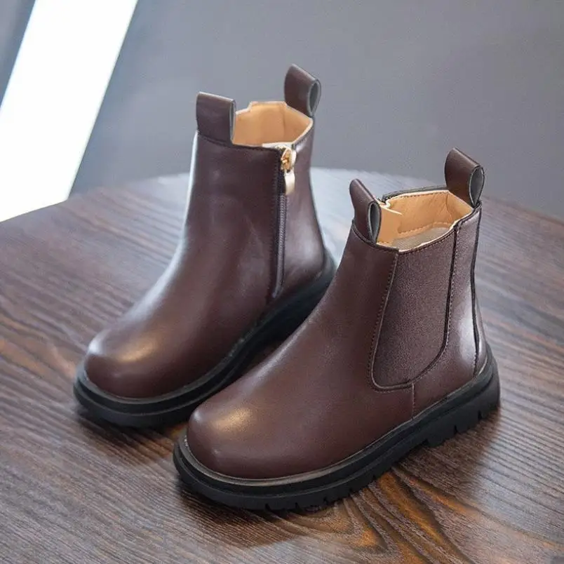 Kids Leather Chelsea Boots Waterproof Children Sneakers Gray Black For Baby Girls Boys Shoes School Party | Мать и ребенок