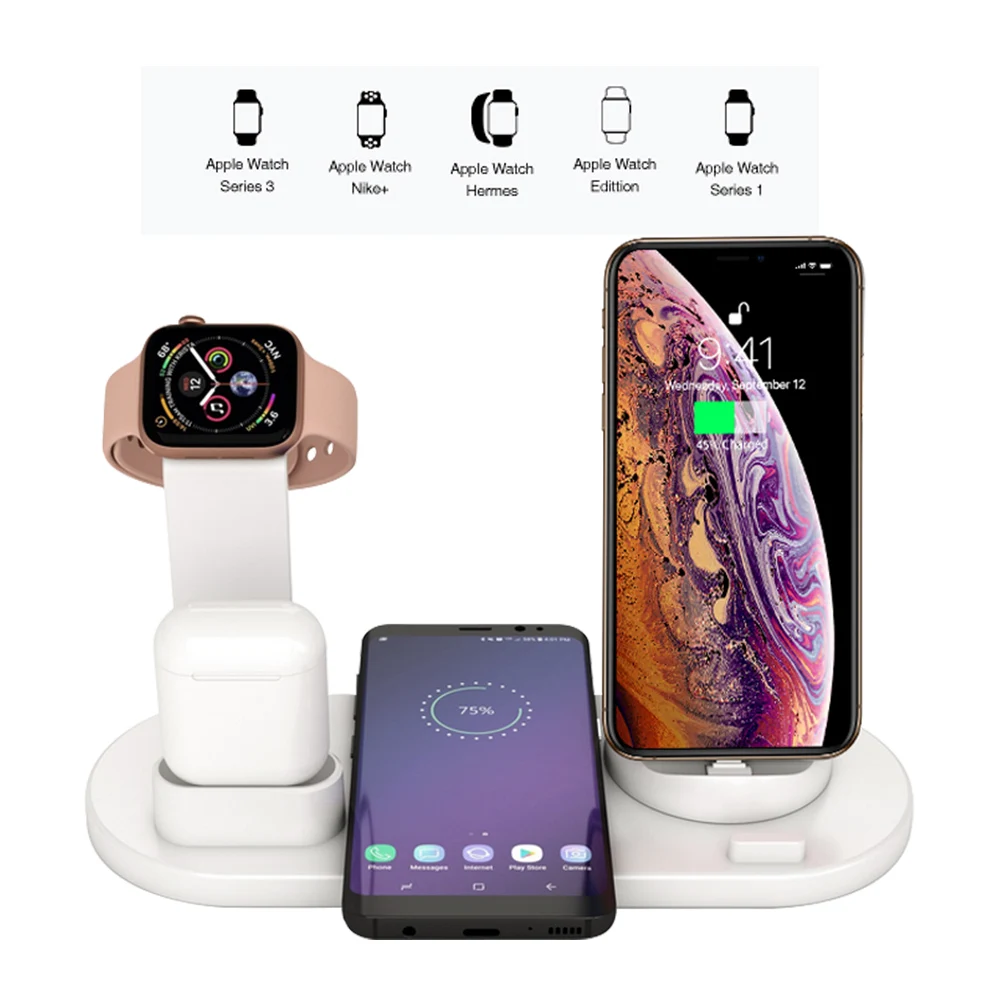 4 в 1 беспроводная зарядная док-станция для Apple Watch 3 2 airpods iPhone X XS Max XR 8 Plus Qi Быстрое беспроводное зарядное устройство Подставка