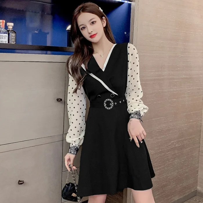 Элегантный блейзер с воротником женское осеннее платье черное Сетчатое