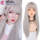 AILIADE длинный прямой серый белый парик с челкой синтетические парики для женщин Лолита косплей ежедневные искусственные волосы термостойкие парики