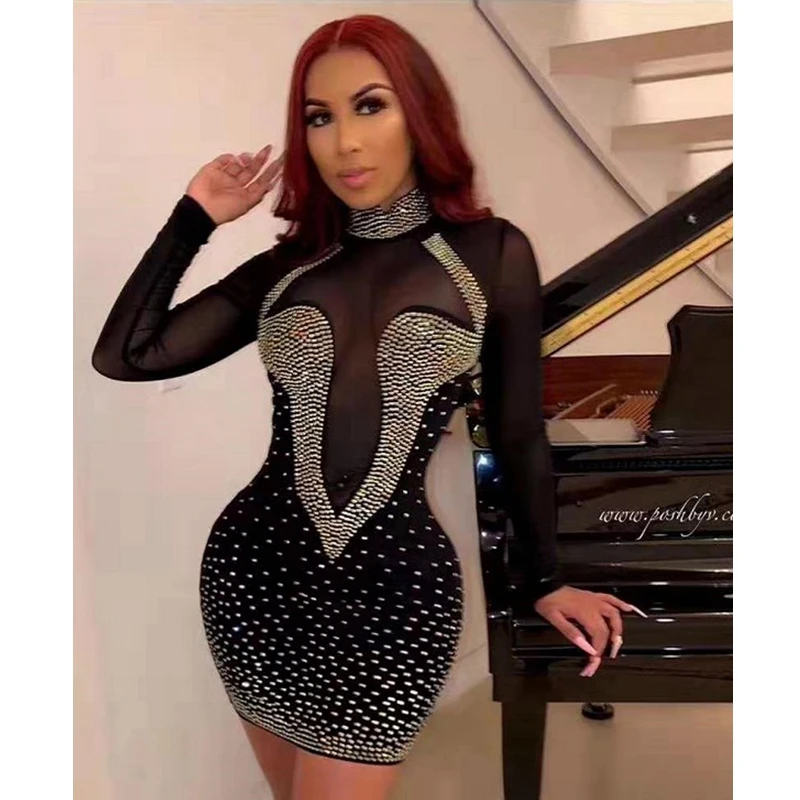 Новое поступление 2019 года модное черное платье с бисером высококачественное