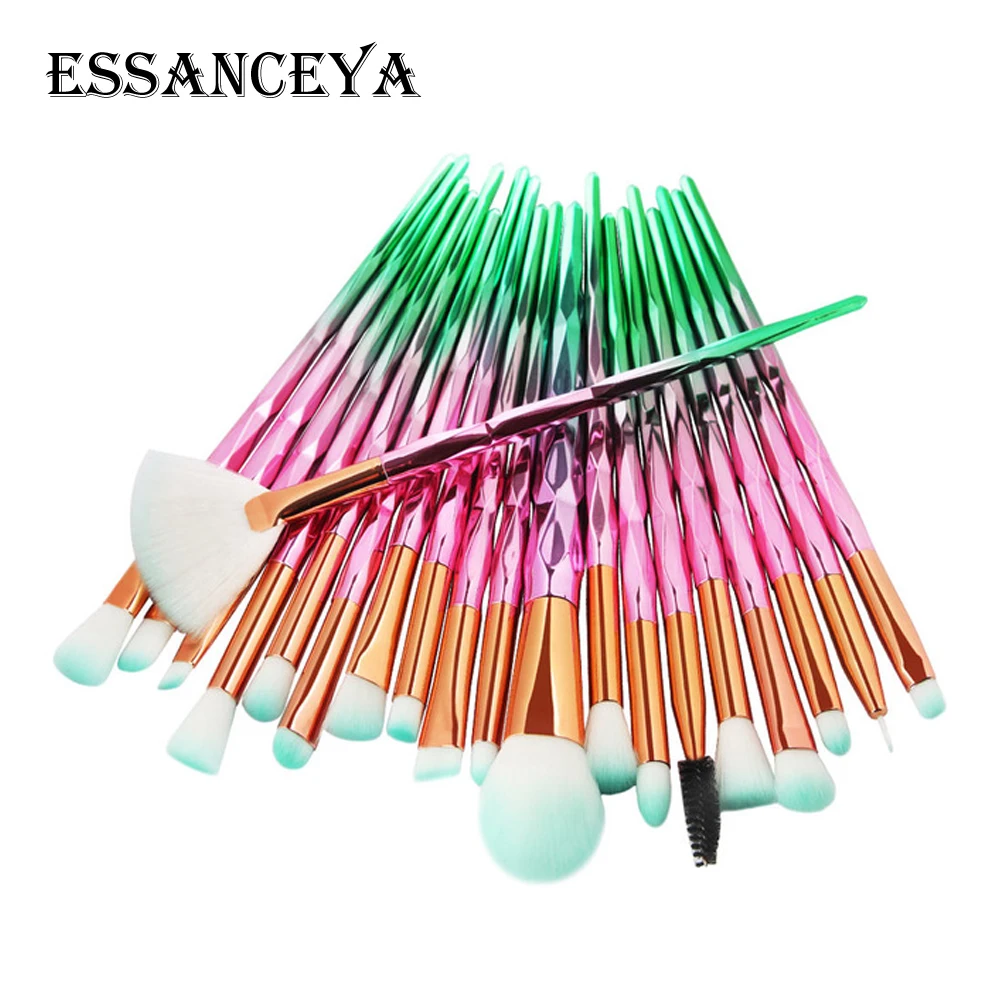 20PCS ESSANCEYA Pro, 5-20 шт., алмазные кисти для макияжа, набор, пудра, Тональная основа, румяна, тени для век, губ, косметика, красивые кисти для макияжа, инструменты - Handle Color: 20PCS