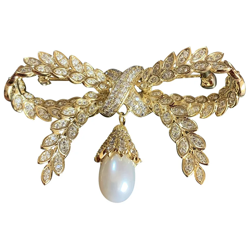 

UBESTNICE Trendy Office AAA Zircon Natural Freshwater Pearls Wheat Bowknot Brooches For Women Wedding Party Gift Fine Jewelry
