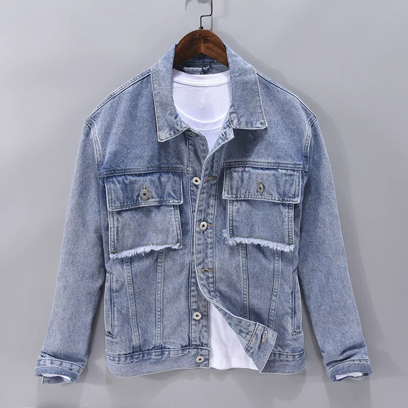 Men's Personality Casual Top  Youth Lapel Long Sleeve Denim Jacket