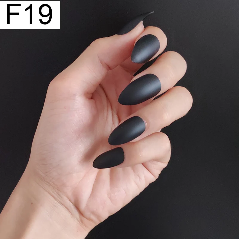 F19 Stiletto x 1PC 24 шт./компл. стилет балерина гроб круглый овальной формы с полным покрытием матовая накладные ногти для ног, мягкая на ощупь, накладные ногти искусственные ногти Нейл Арта, набор - Цвет: F19 Stiletto x 1PC