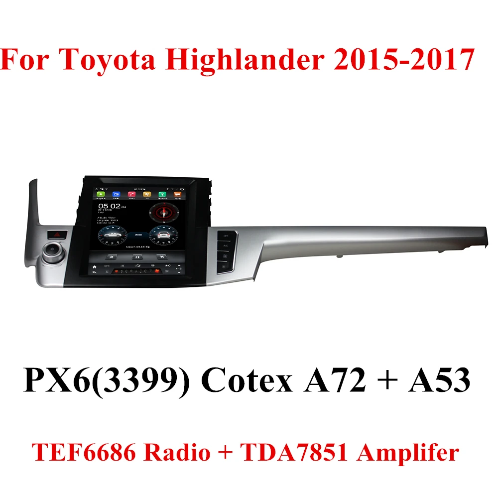 

CarPlay & Android Авто Тесла стиль IPS 4 Гб + 64 ГБ PX6 12,1 "Android 9,0 автомобильное радио DVD GPS для Toyota Highlander 2015 2016 2017