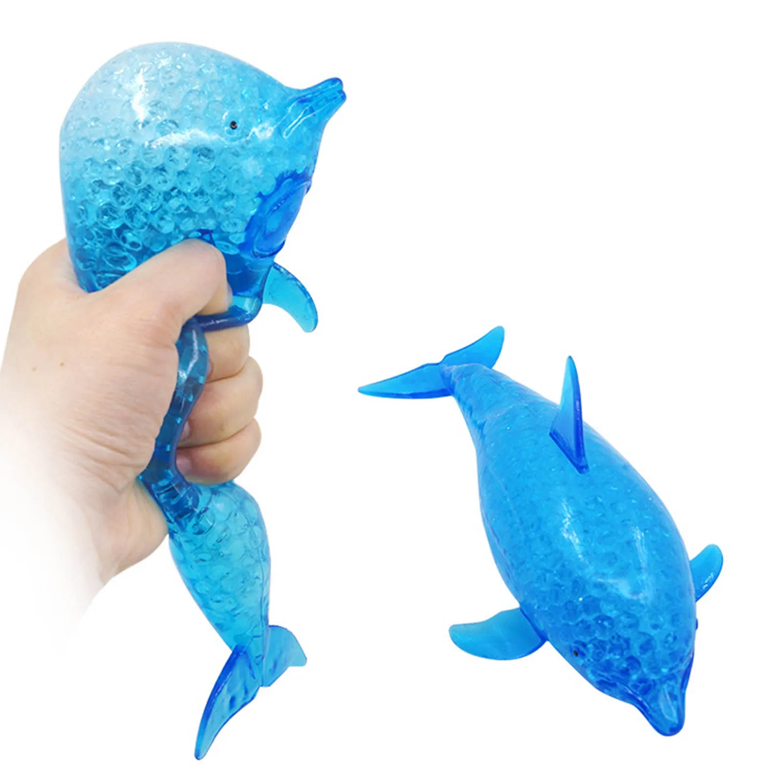 19cm Spongy Dolphin Squeeze Toys Soild Color Blue Squeezable Bead Stress Ball Toy For Adult Needs Stress Reliever Sensory Toys
