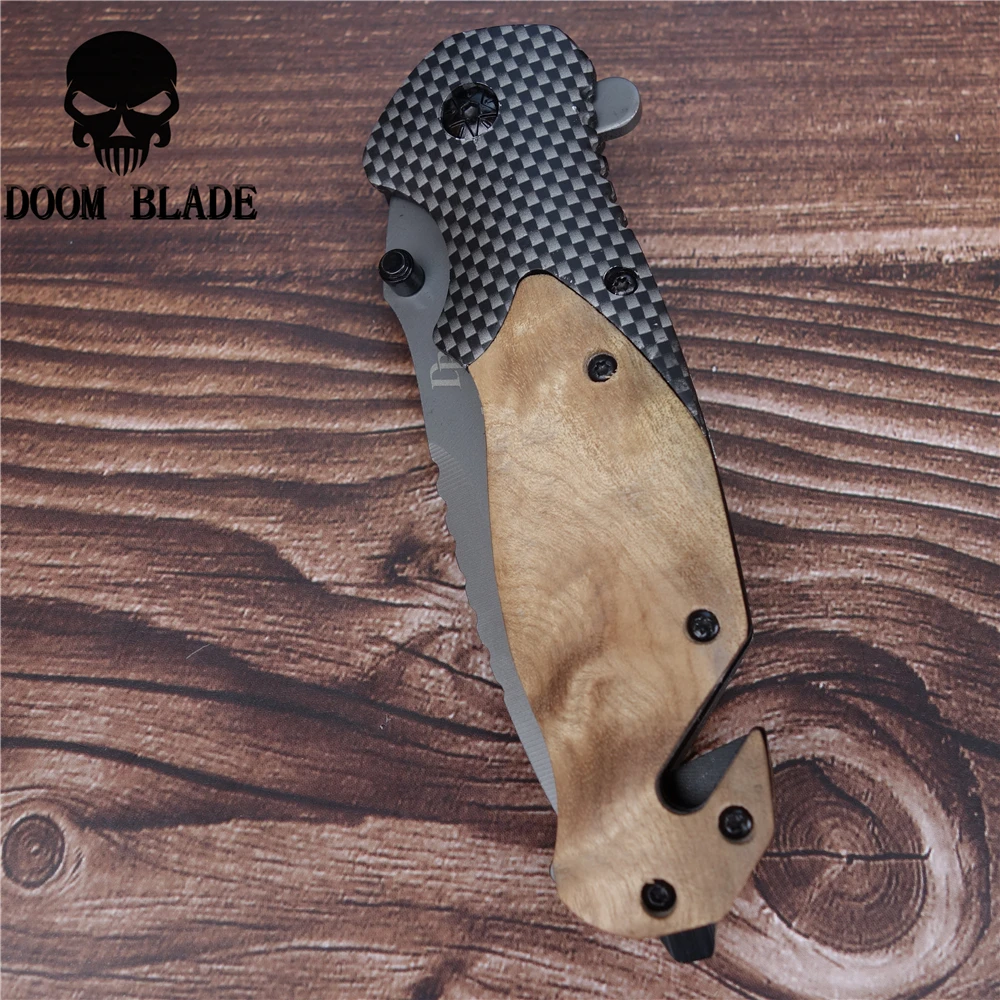 Быстрооткрывающиеся ножи 206 мм деревянный складной нож 57HRC (сталь 5CR15MOV) выживание