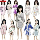 Мультяшный банный халат с изображением панды свинки и цветов для куклы Барби, зимняя Пижама для ванной, спальное платье, повседневная одежда для игрушек Барби 16