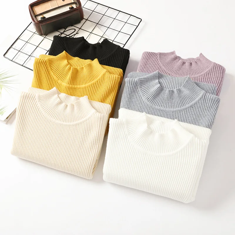 Simple style turtleneck sweater women's unadorned slim solid color rib knit long sleeve bottoming Jumpers pullover female spring | Женская