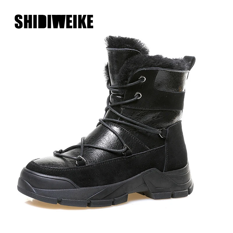 2019 г. Женские зимние ботинки на шнуровке натуральная кожа шерсть меховые теплые