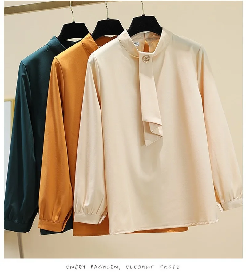 

Houthion New Long Sleeve Blouse Casual Fashion Top Lapel Chiffon Solid Color High-end Comfortable Blouses Summer Shirt