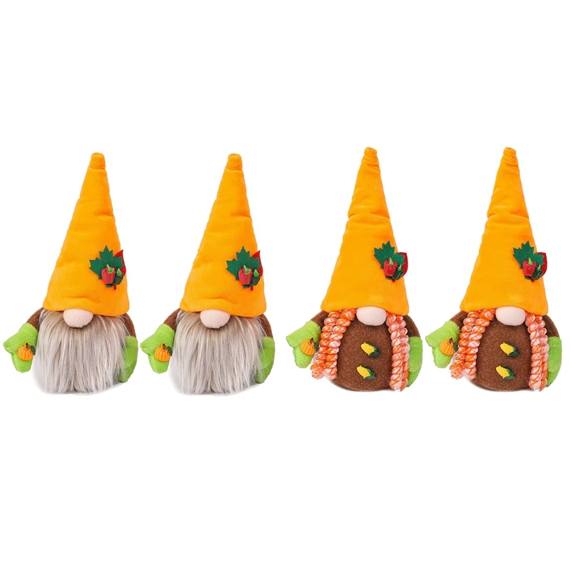 

4 Pcs Thanksgiving Gnome, Harvest Pumpkin Faceless Plush Doll Swedish Dwarf Gift Ornaments for Festival Fall Decor
