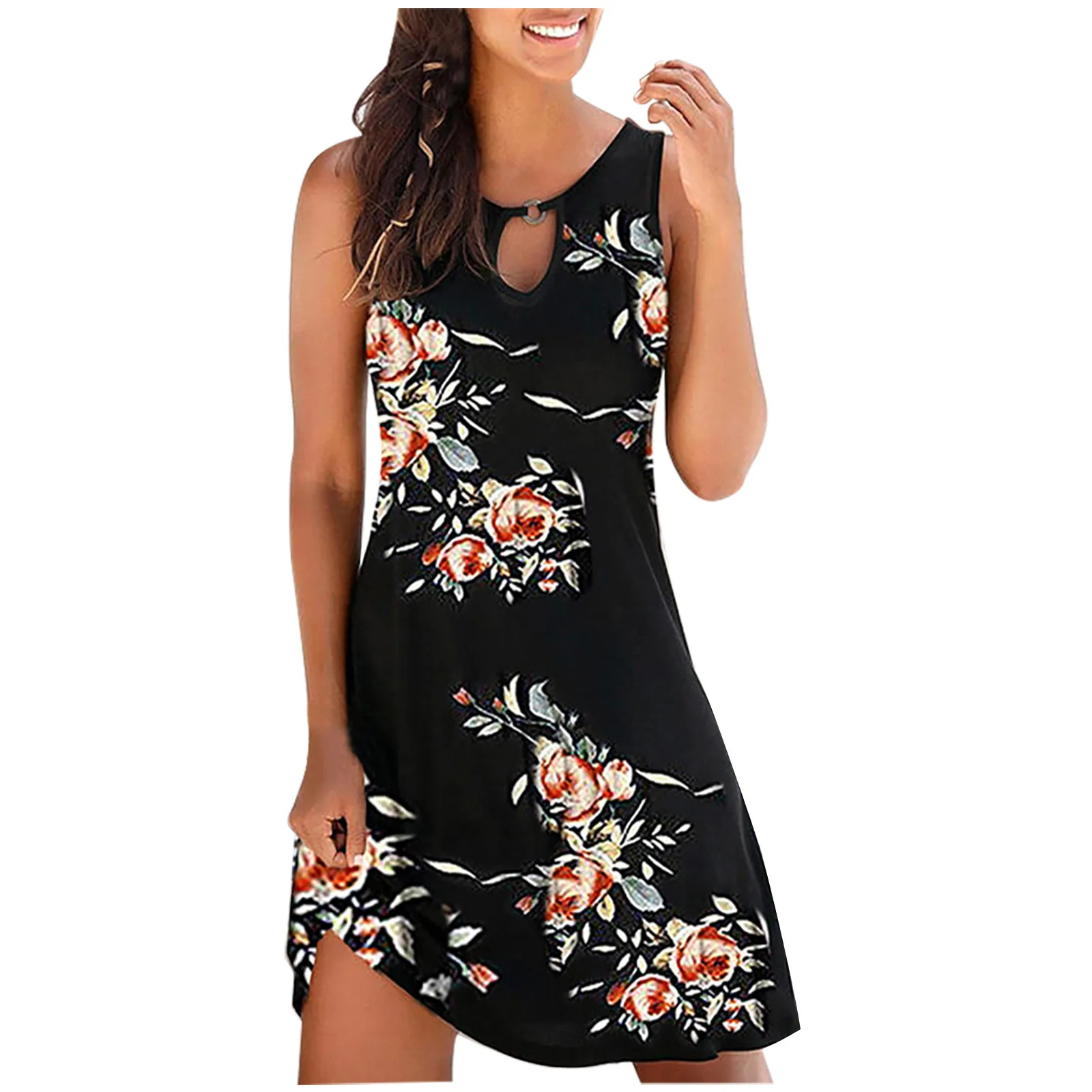 

Women's Waist Sleeveless Dress Fashion Women's Casual Sleeveless O-neck Women's Hollow Slim Mini Dress Summer 2021 Robe Femme