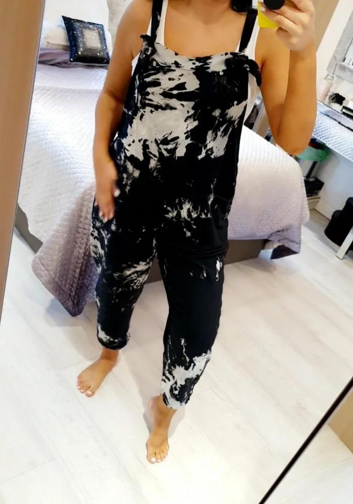 

Fashion Tie Dye Strappy Jumpsuit with Pockets for Women Sleeveless Belt Long Pants Romper Overalls New Fashion Female Jumpsuit