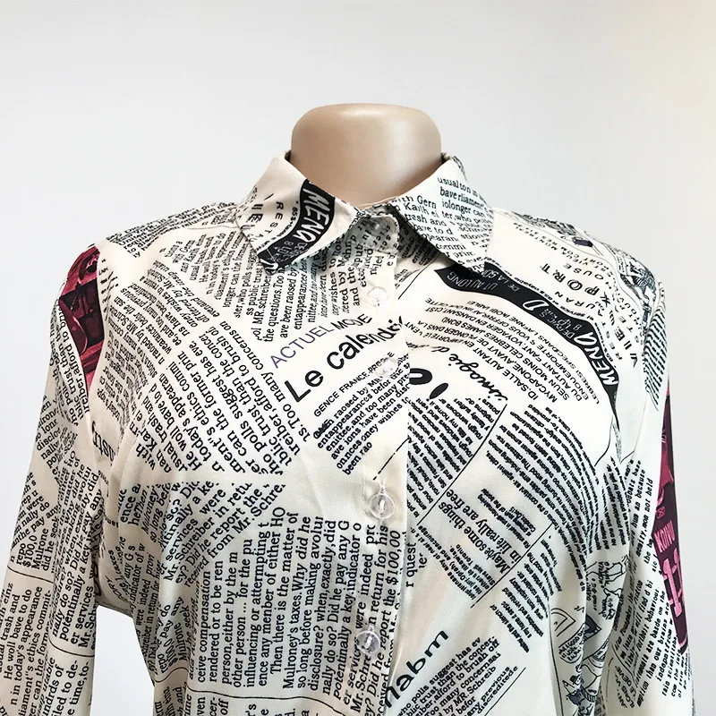 

2021 Latest Newspaper Letters Printing Women Jumpsuits Turn Down Neck Long Sleeves Single-breasted Straight Pants Party Rompers