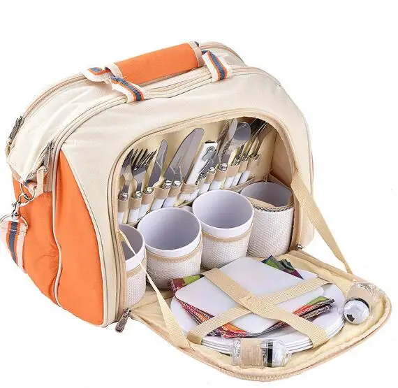 bag with tableware Оксфордская ткань, переносная сумка для посуды на 4 человека, дорожная сумка-холодильник для ланча, набор посуды, сумка для хранения, сумка для пикника - Цвет: bag with tableware