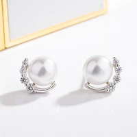 fashionable silver plated zircon stud earrings charm womens simple pearl stud earrings elegant bridal wedding party jewelry