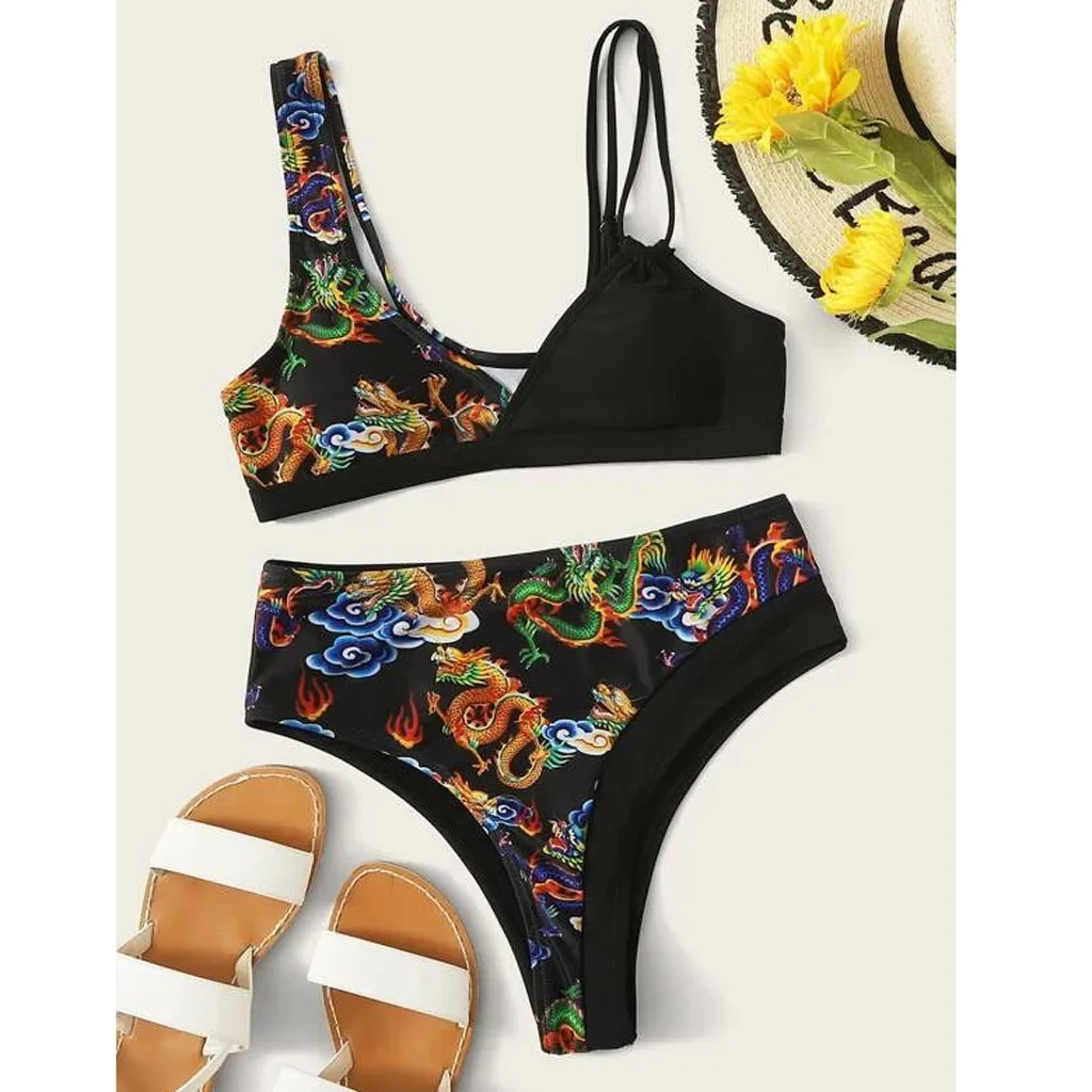 Комплект бикини купальник из 2 предметов женское с винтажным принтом