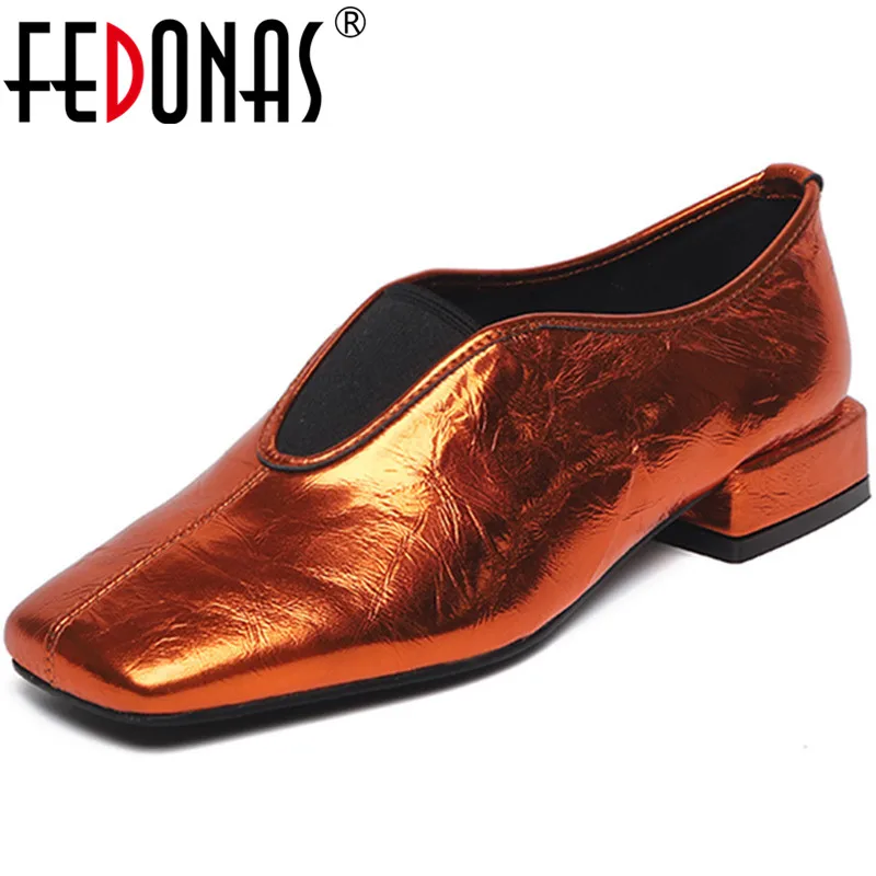 Женские туфли лодочки из воловьей кожи FEDONAS черные без застежки с квадратным