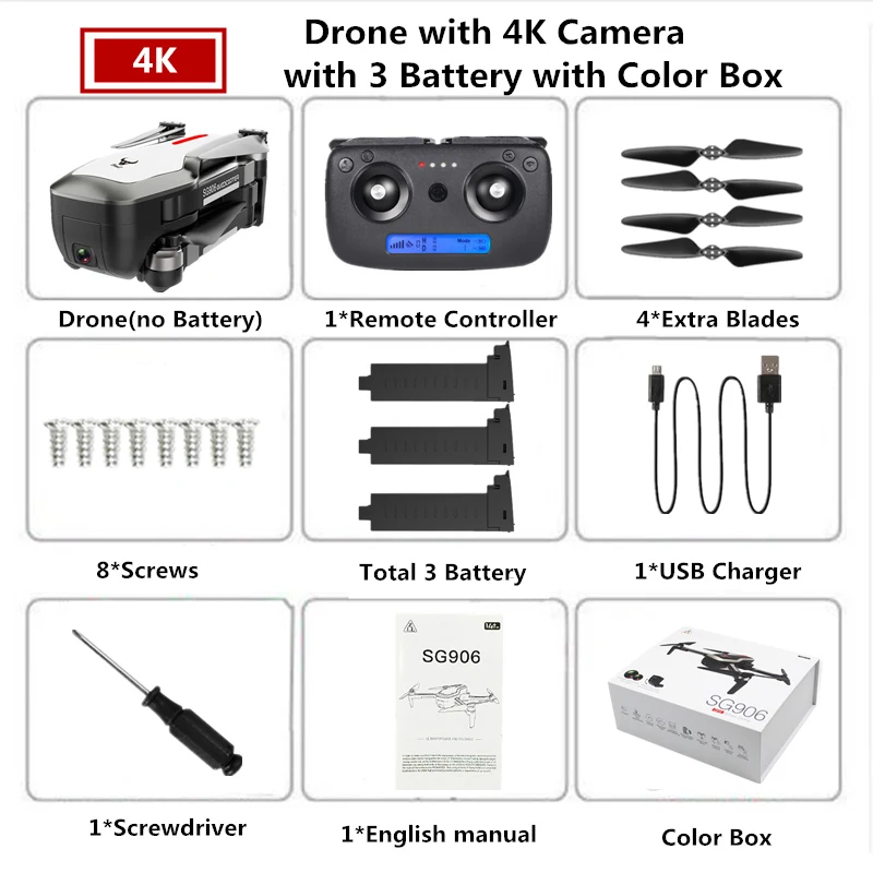 W6 4K 3B Color Box SG906 gps складной Дрон 4K wifi камера бесщеточный Дрон оптический поток Квадрокоптер с камерой 25 минут время полета VS SJRC F11 PRO X9 - Цвет: W6 4K 3B Color Box