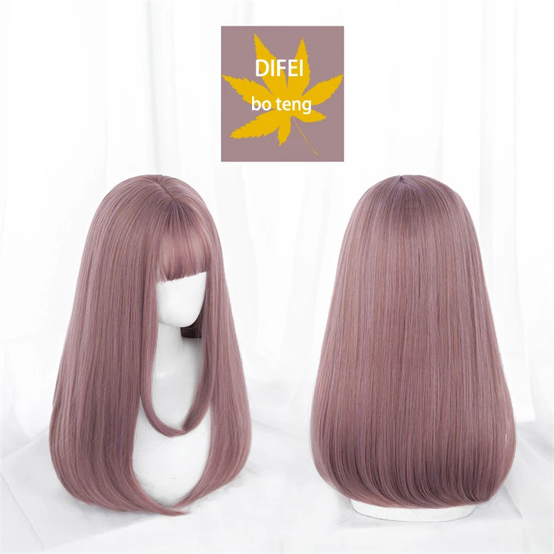 

DIFEI Long Straight Hair Synthetic Lolita Wig Creamy Gold With Bangs Cosplay Wig Women Wear Heat-resistant Wigs Everyday