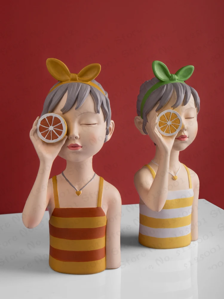 

Cute Girl Sculpture Statue Fruit Tray Storage Jar Character Model Nordic Home Decor Accessories Living Room Desktop Decor Gifts