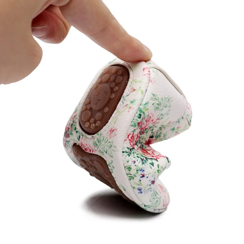 

Flower Printed Pu Leather Baby Shoes Toddler Rubber Hard-soled Sole Shoes Anti Slip Elastic Band Infant Shoes Girl Boy Shoes